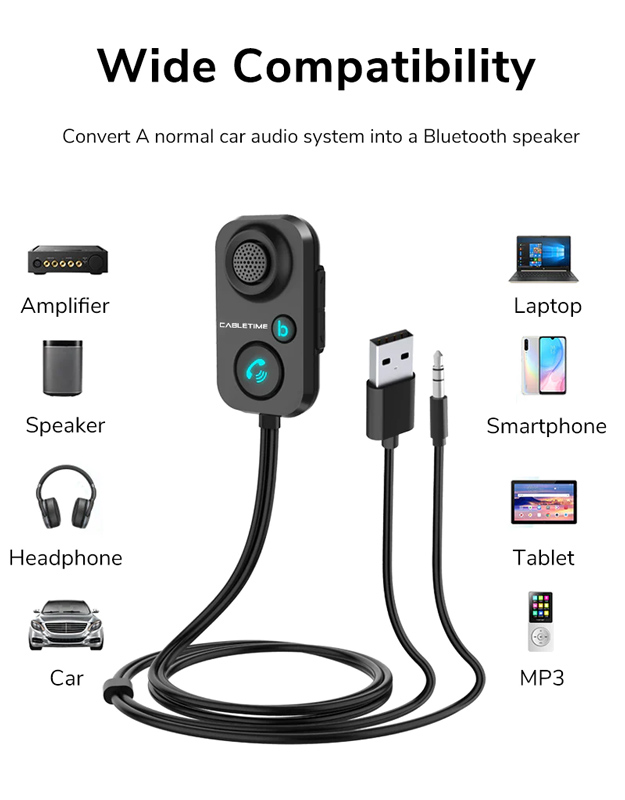 Δεύτερη φωτογραφία του CABLETIME audio receiver αυτοκινήτου CT-BT02-PB με μικρόφωνο