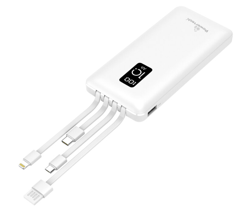 POWERTECH power bank με καλώδια και οθόνη PT-1003 10000mAh